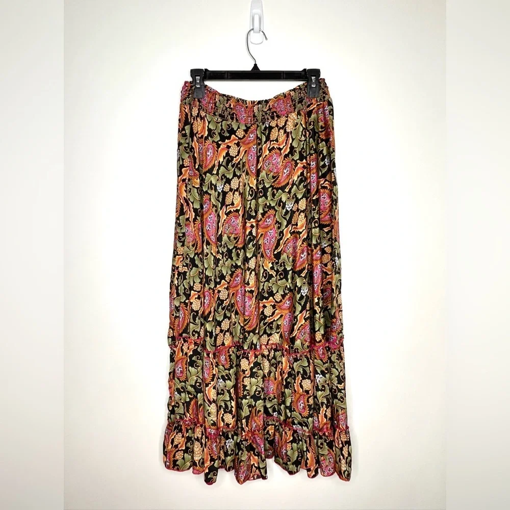 Philosophy Maxi Tiered Ruffle Skirt Sz M Paisley Floral Lagenlook Boho Peasant